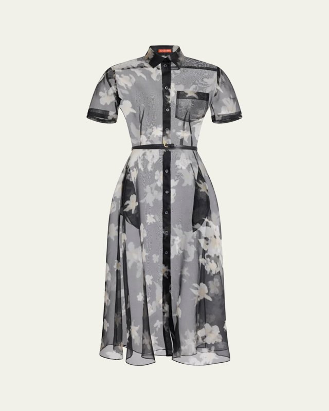 Kiera Floral Sheer Silk Midi Shirtdress